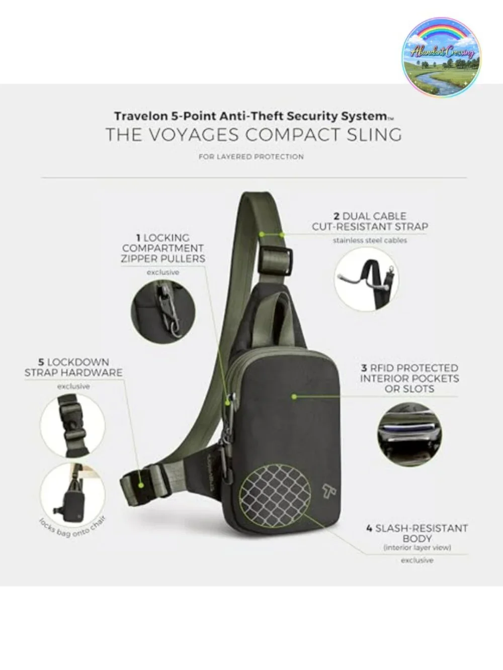 Anti-Theft Compact Sling Bag with RFID Blocking, Adjustable Strap